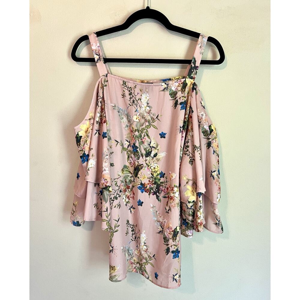 WORTHINGTON Flowy Floral Print RUFFLE COLD-SHOULDER SLEEVE Blouse/Top 1x